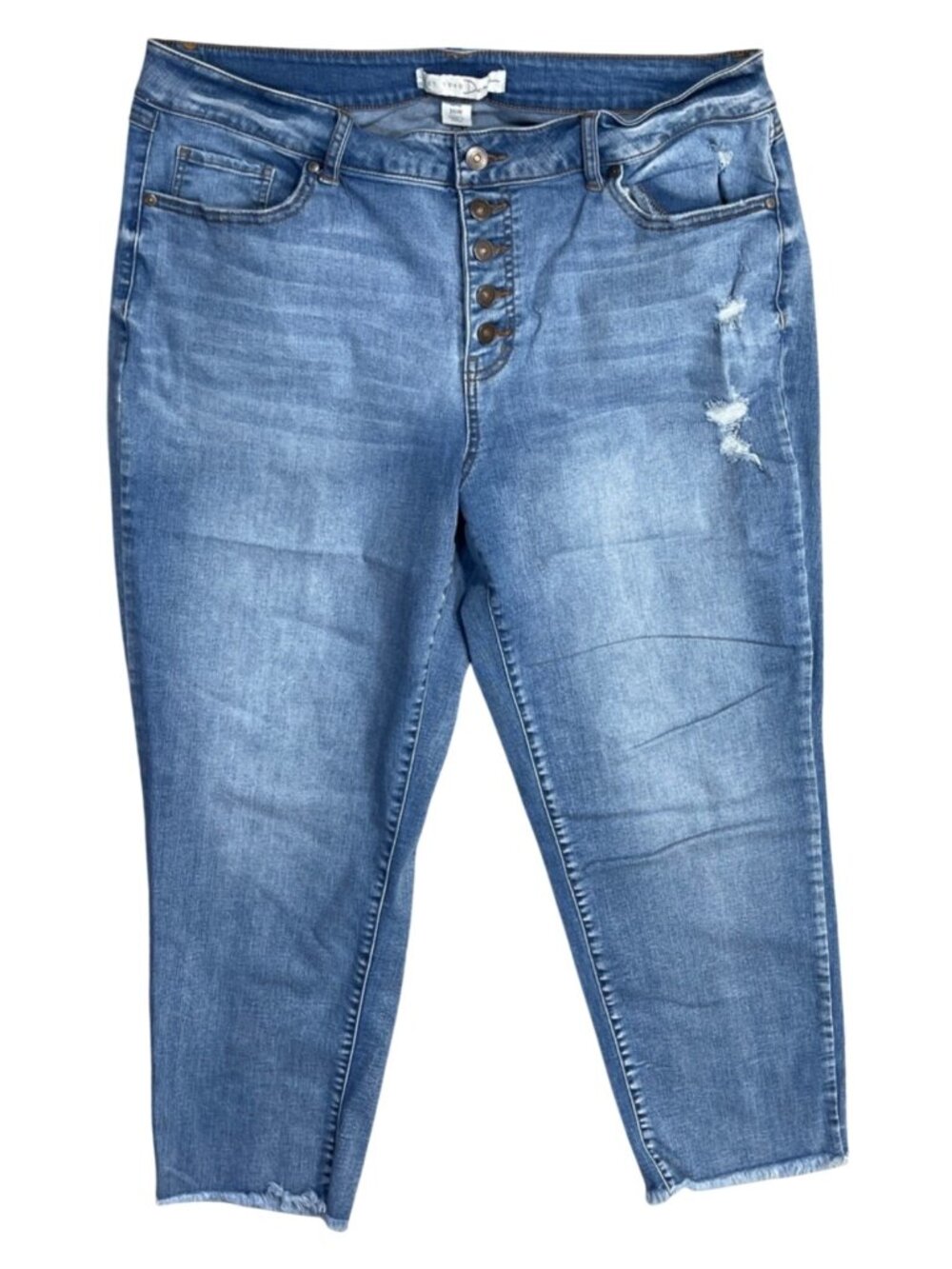Est. 1946 Denim Jeans Button Fly Size 18W Light Wash Raw Hem Fading